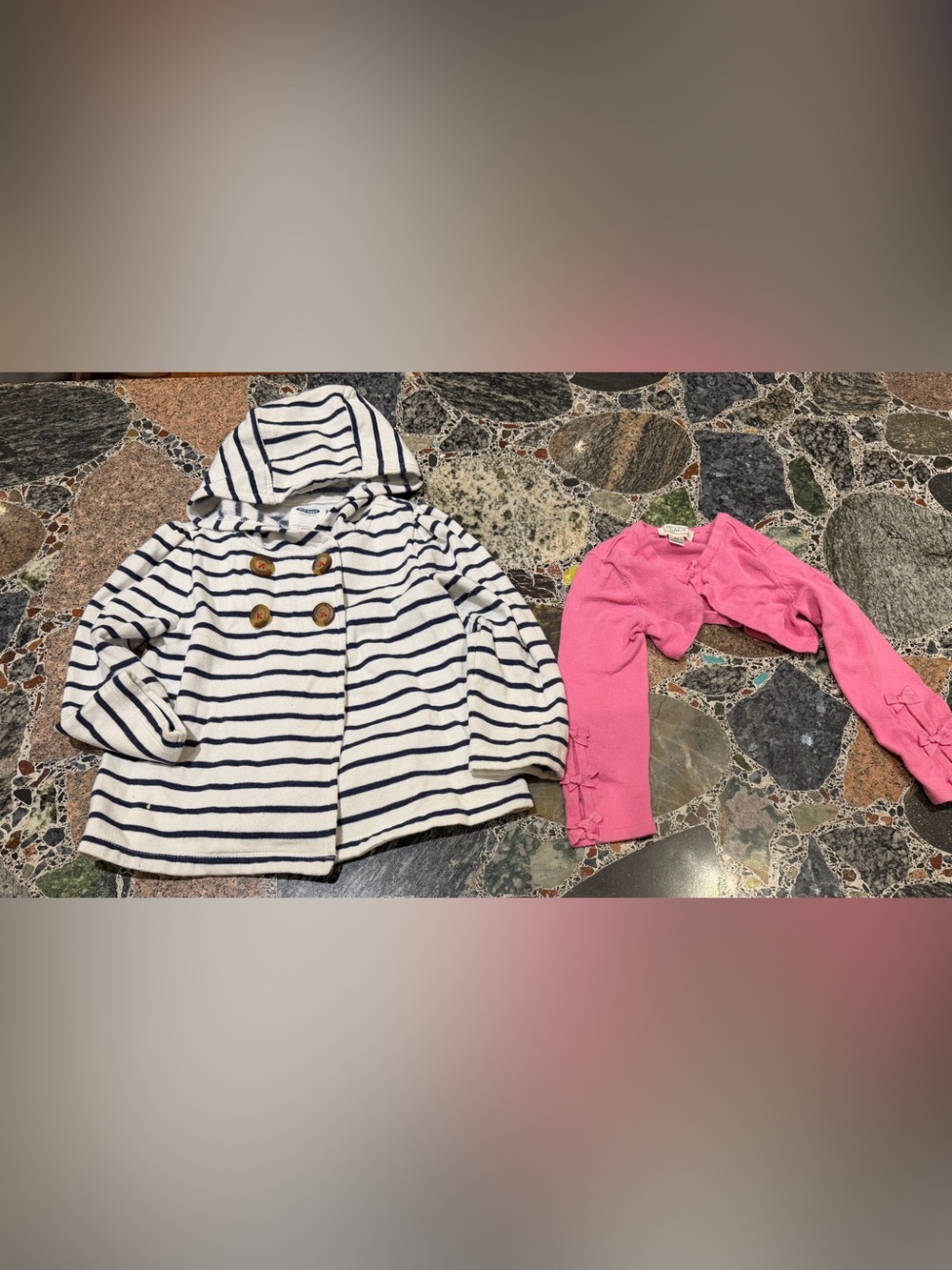 Nautical Stripe Hooded Jacket & Pink Bow Leggings Set